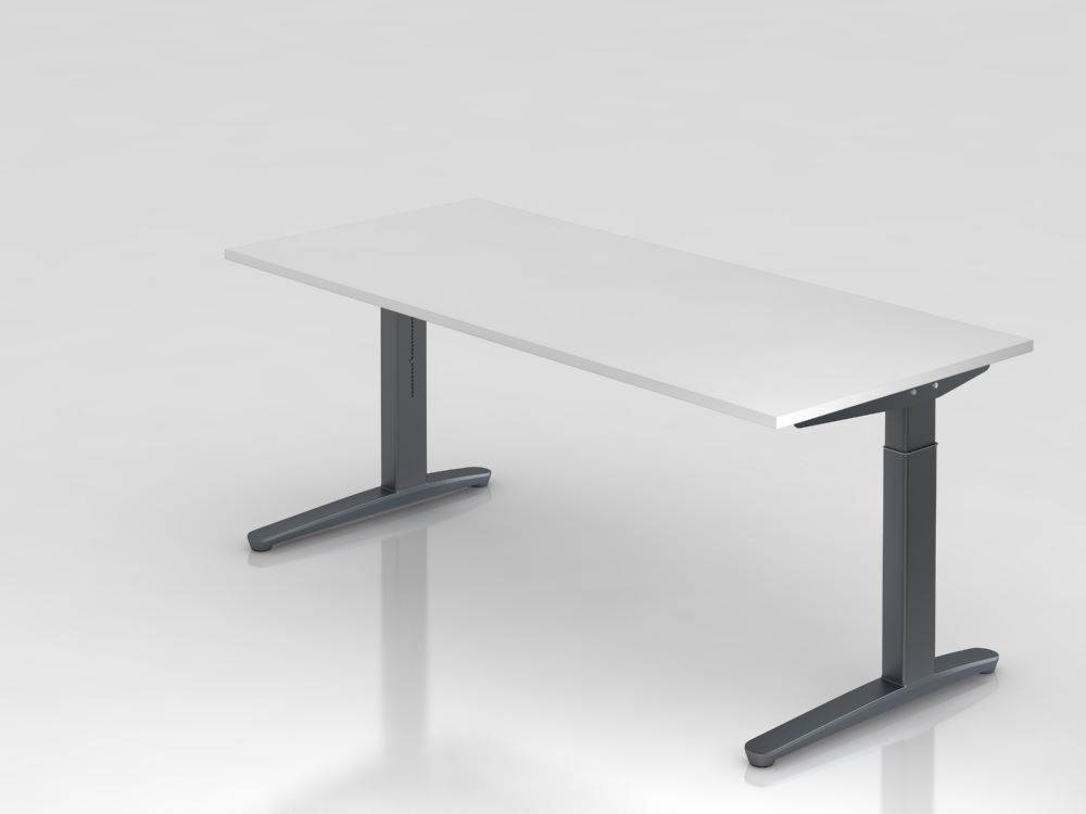 Hammerbacher Schreibtisch rechteckige Platte in weiß 180 x 80 cm Füße Graphit Produktbild Hammerbacher Schreibtisch rechteckige Platte in weiß 180 x 80 cm Füße Graphit