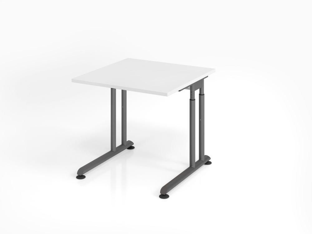 Hammerbacher Schreibtisch C-Fuß 80 x 80 cm Weiß / Graphit Arbeitshöhe 68 - 82 cm Produktbild Hammerbacher Schreibtisch C-Fuß 80 x 80 cm Weiß / Graphit Arbeitshöhe 68 - 82 cm