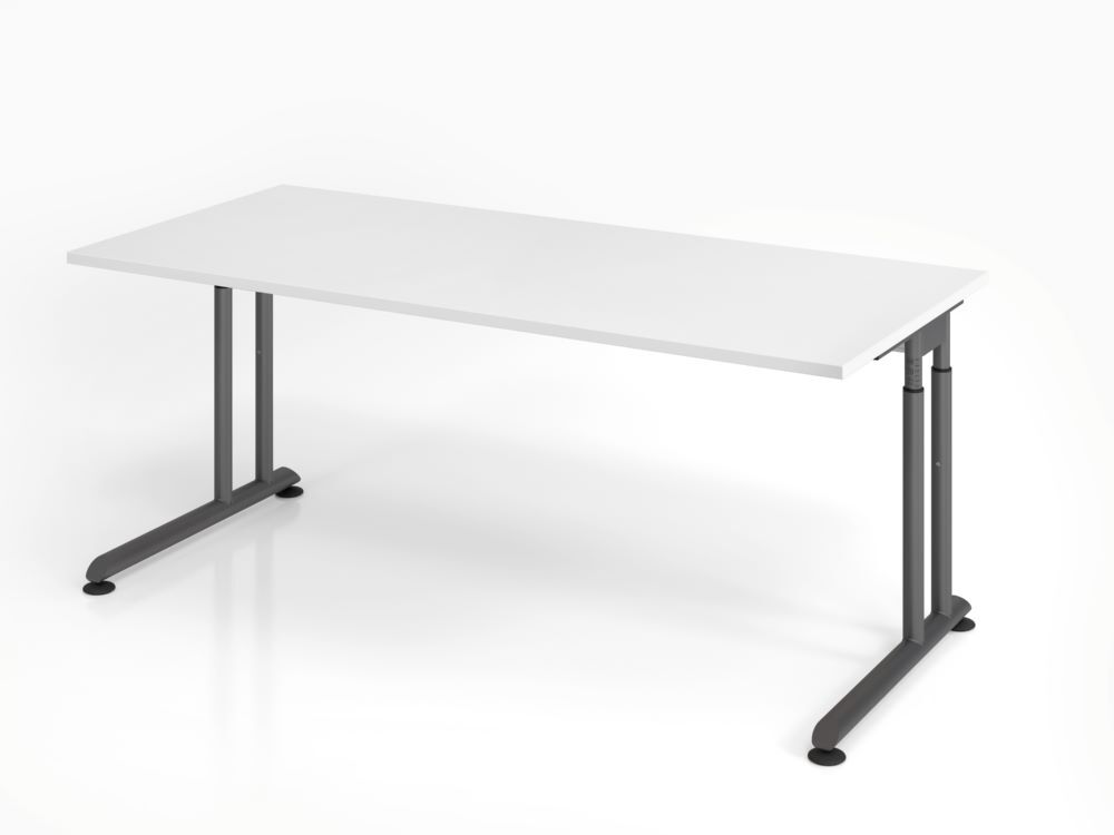 Hammerbacher Schreibtisch ZS19 C-Fuß 180 x 80 cm Weiß / Graphit Arbeitshöhe 68 - 82 cm Produktbild Hammerbacher Schreibtisch ZS19 C-Fuß 180 x 80 cm Weiß / Graphit Arbeitshöhe 68 - 82 cm