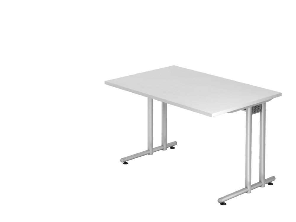 Hammerbacher Schreibtisch C-Fuß 120 x 80 cm Weiß / Silber Arbeitshöhe 72 cm Produktbild Hammerbacher Schreibtisch C-Fuß 120 x 80 cm Weiß / Silber Arbeitshöhe 72 cm