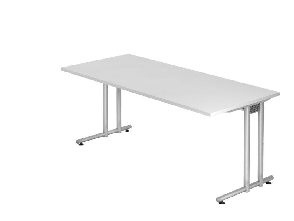 Hammerbacher Schreibtisch C-Fuß 180 x 80 cm Weiß Silber Produktbild Hammerbacher Schreibtisch C-Fuß 180 x 80 cm Weiß Silber