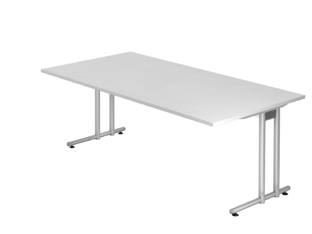 Hammerbacher Schreibtisch C-Fuß 200 x 100 cm Weiß Silber Produktbild Hammerbacher Schreibtisch C-Fuß 200 x 100 cm Weiß Silber