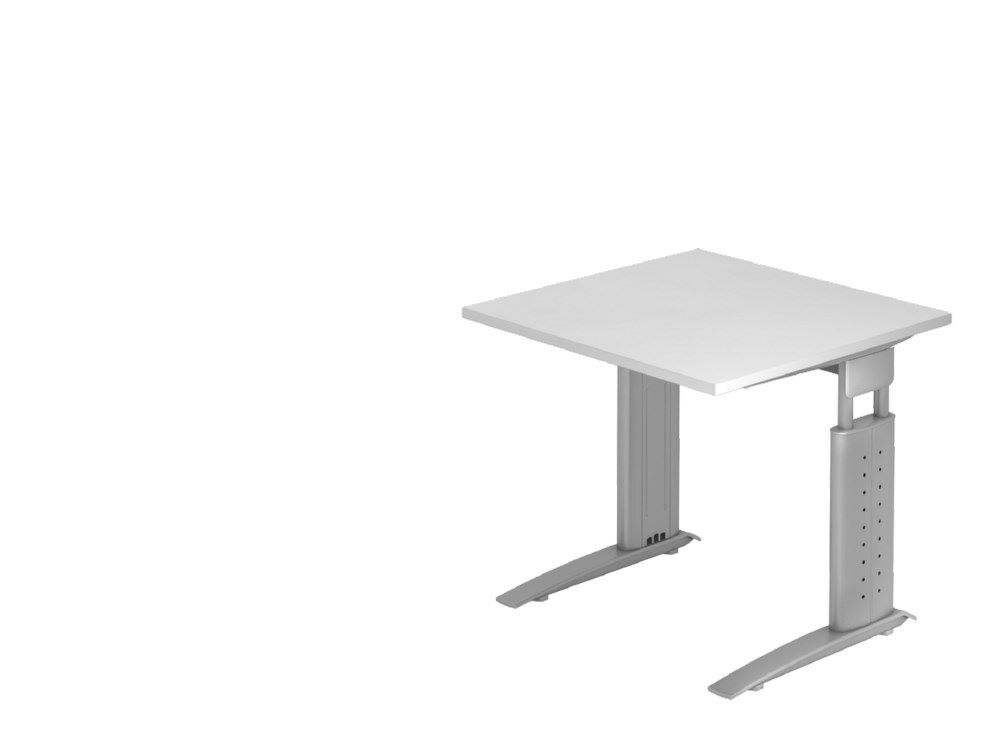 Hammerbacher Schreibtisch C-Fuß 80 x 80 cm Weiß / Silber Produktbild Hammerbacher Schreibtisch C-Fuß 80 x 80 cm Weiß / Silber