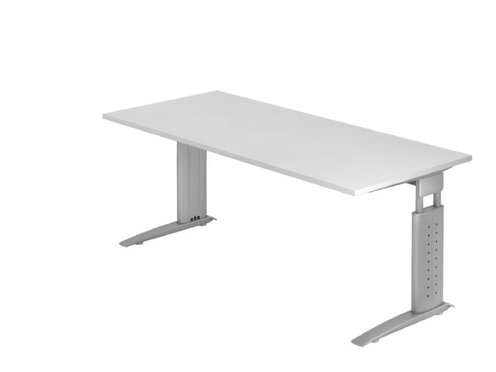 Hammerbacher Schreibtisch C-Fuß 180 x 80 cm Weiß / Silber Produktbild Hammerbacher Schreibtisch C-Fuß 180 x 80 cm Weiß / Silber