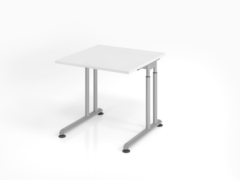 Hammerbacher Schreibtisch C-Fuß-Gestell Silber 80 x 80 cm Weiß Produktbild Hammerbacher Schreibtisch C-Fuß-Gestell Silber 80 x 80 cm Weiß