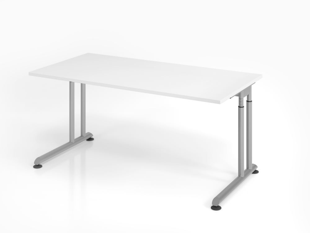 Hammerbacher Schreibtisch C-Fuß 160 x 80 cm Höhe 68 - 82 cm Weiß / Silber Produktbild Hammerbacher Schreibtisch C-Fuß 160 x 80 cm Höhe 68 - 82 cm Weiß / Silber