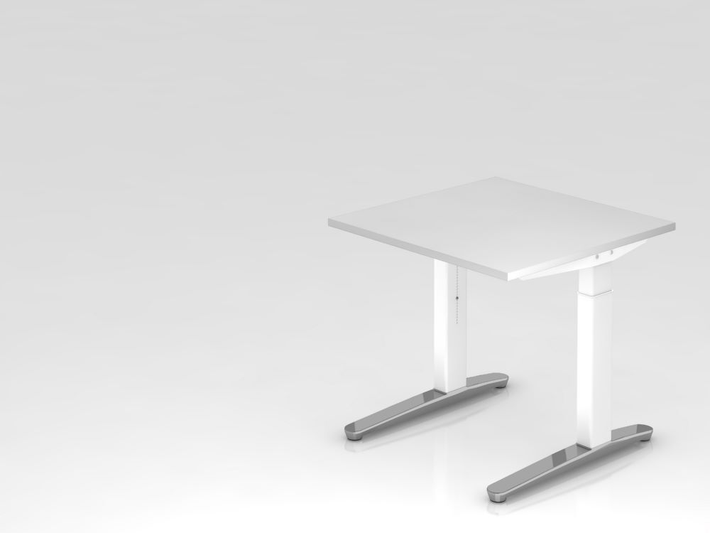 Hammerbacher Schreibtisch C-Fuß höheneinstellbar 80 x 80 cm Weiß / Weiß Produktbild Hammerbacher Schreibtisch C-Fuß höheneinstellbar 80 x 80 cm Weiß / Weiß