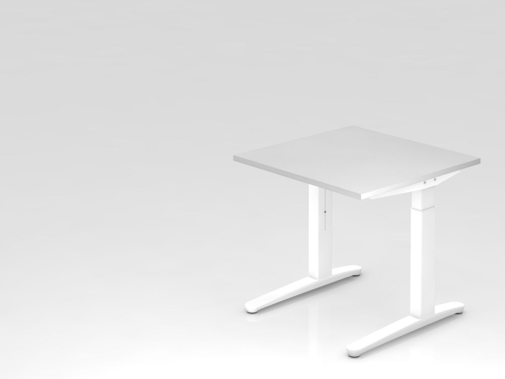 Hammerbacher Schreibtisch C-Fuß 80 x 80 cm Weiß Arbeitshöhe 65 - 85 cm höheneinstellbar Produktbild Hammerbacher Schreibtisch C-Fuß 80 x 80 cm Weiß Arbeitshöhe 65 - 85 cm höheneinstellbar