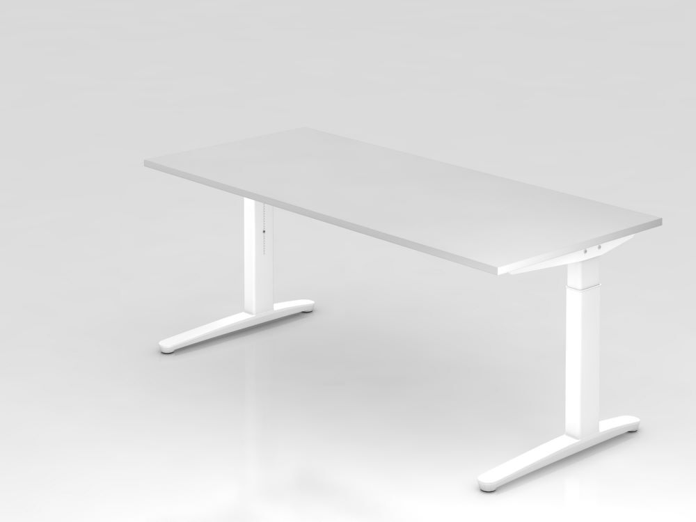 Hammerbacher Schreibtisch mit Kabelwanne und C Fuß 180 x 80 cm Weiß Produktbild Hammerbacher Schreibtisch mit Kabelwanne und C Fuß 180 x 80 cm Weiß