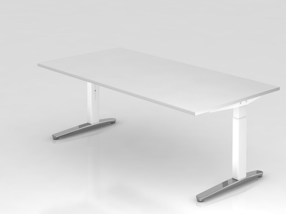 Hammerbacher Schreibtisch abklappbare Kabelwanne 200 x 100 cm Weiß Produktbild Hammerbacher Schreibtisch abklappbare Kabelwanne 200 x 100 cm Weiß