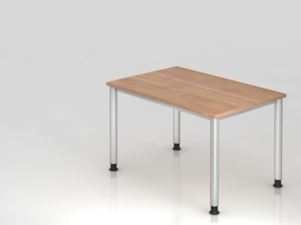 Hammerbacher Schreibtisch 120 x 80 cm Nussbaum 4-Fuß-Gestell in Silber Produktbild Hammerbacher Schreibtisch 120 x 80 cm Nussbaum 4-Fuß-Gestell in Silber