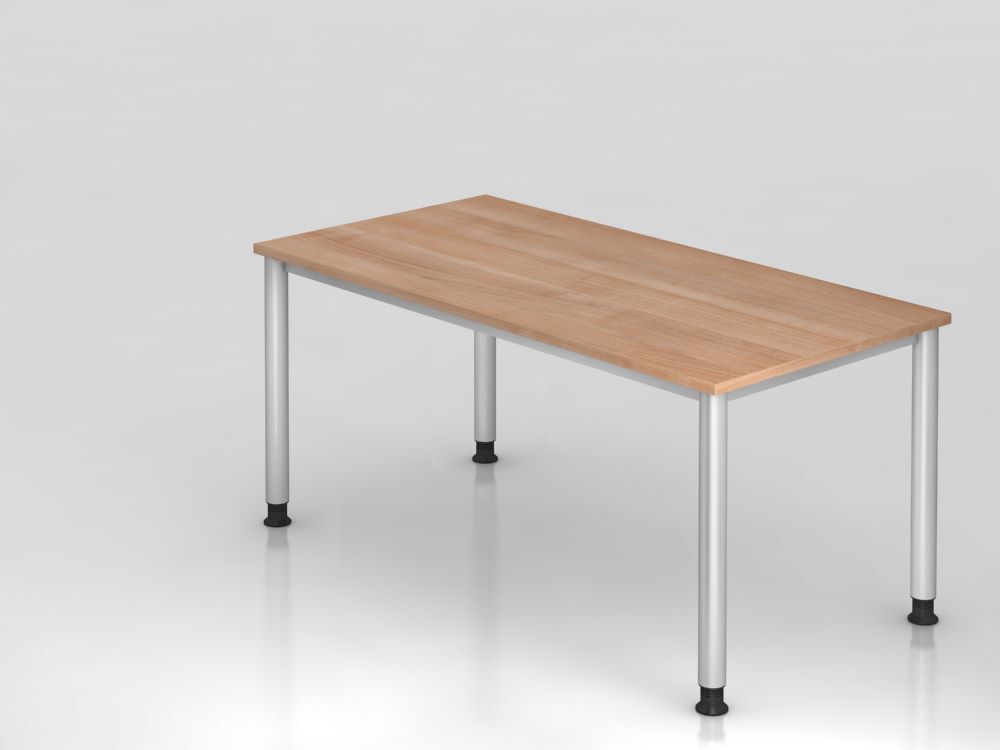 Hammerbacher Schreibtisch Höhe 68,5 - 81cm 160 x 80 cm Nussbaum 4-Fuß-Gestell in Silber Produktbild Hammerbacher Schreibtisch Höhe 68,5 - 81cm 160 x 80 cm Nussbaum 4-Fuß-Gestell in Silber
