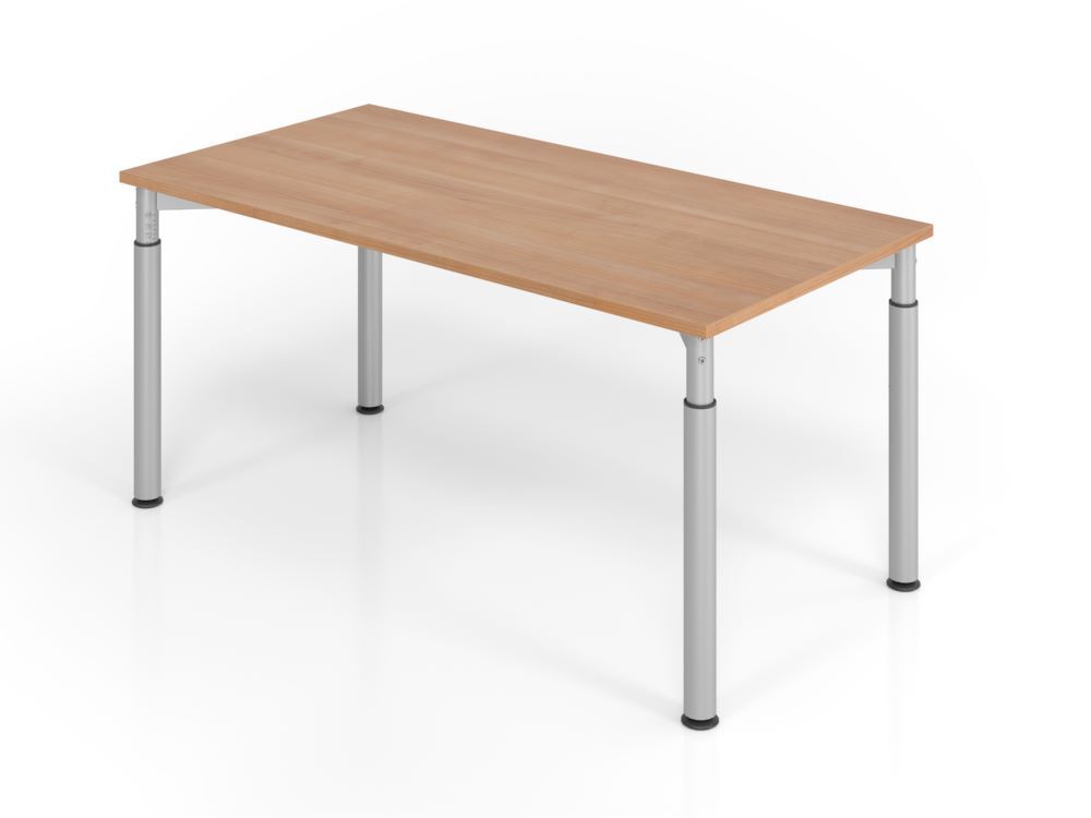 Hammerbacher Schreibtisch 4 Fuß 160 x 80 cm Nussbaum / Silber höheneinstellbar Produktbild Hammerbacher Schreibtisch 4 Fuß 160 x 80 cm Nussbaum / Silber höheneinstellbar