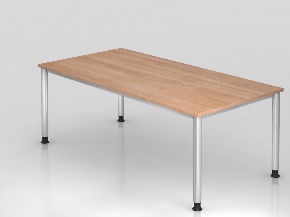 Hammerbacher Schreibtisch 4 Fuß 200 x 100 cm Platte Nussbaum / Silber Produktbild Hammerbacher Schreibtisch 4 Fuß 200 x 100 cm Platte Nussbaum / Silber