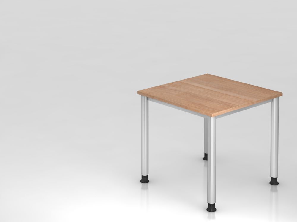 Hammerbacher Schreibtisch 4 Fuß 80 x 80 cm Nussbaum / Silber Arbeitshöhe 68,5 - 81cm Produktbild Hammerbacher Schreibtisch 4 Fuß 80 x 80 cm Nussbaum / Silber Arbeitshöhe 68,5 - 81cm