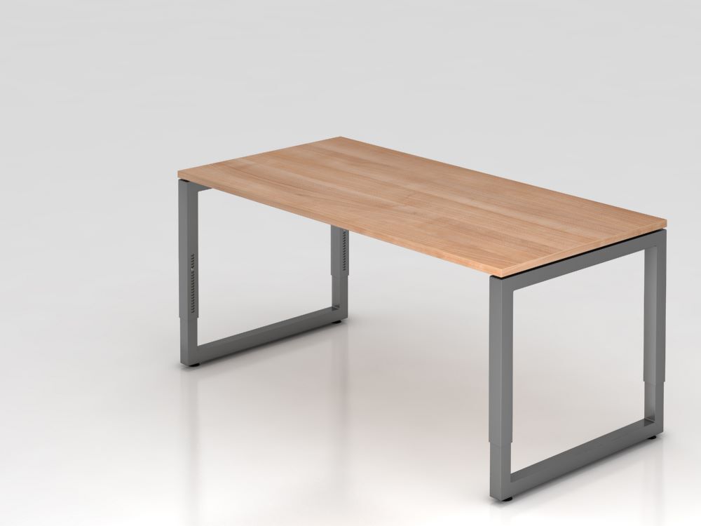 Hammerbacher Schreibtisch O-Fuß eckig 160 x 80 cm höheneinstellbar Nussbaum Graphit Produktbild Hammerbacher Schreibtisch O-Fuß eckig 160 x 80 cm höheneinstellbar Nussbaum Graphit