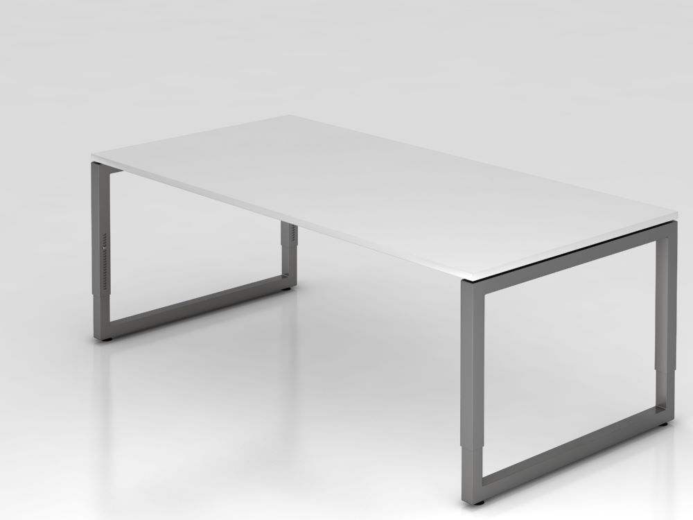 Hammerbacher Schreibtisch O-Fuß eckig 200 x 100 cm Weiß / Graphit Arbeitshöhe 65 - 85 cm Produktbild Hammerbacher Schreibtisch O-Fuß eckig 200 x 100 cm Weiß / Graphit Arbeitshöhe 65 - 85 cm