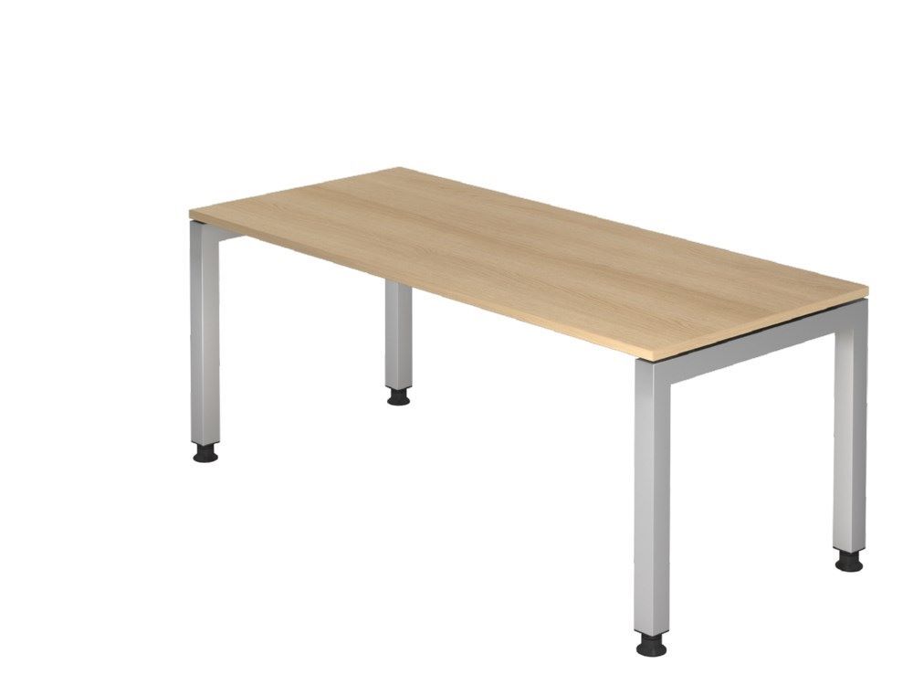 Hammerbacher Schreibtisch U-Fuß eckig 180 x 80 cm Eiche 4-Fuß-Gestell in Silber Produktbild Hammerbacher Schreibtisch U-Fuß eckig 180 x 80 cm Eiche 4-Fuß-Gestell in Silber