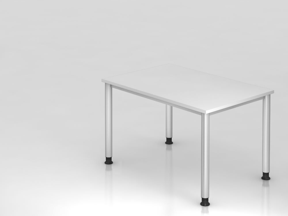 Hammerbacher Schreibtisch 4-Fuß-Gestell in Silber 120 x 80 cm Weiß Platte 25 mm Produktbild Hammerbacher Schreibtisch 4-Fuß-Gestell in Silber 120 x 80 cm Weiß Platte 25 mm
