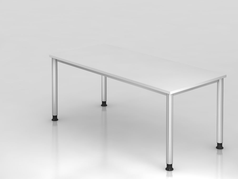 Hammerbacher Schreibtisch 4 Fuß 180 x 80 cm Weiß 4-Fuß-Gestell in Silber Produktbild Hammerbacher Schreibtisch 4 Fuß 180 x 80 cm Weiß 4-Fuß-Gestell in Silber