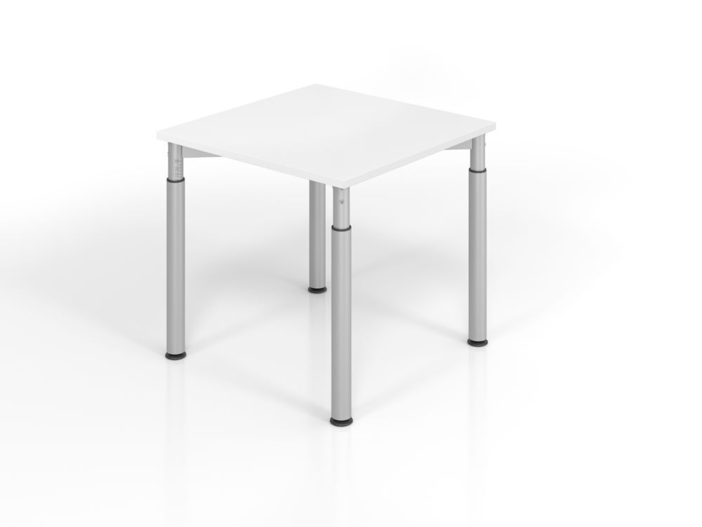 Hammerbacher Schreibtisch Maße 80 x 80 cm Platte 25 mm Weiß Füße Silber Produktbild Hammerbacher Schreibtisch Maße 80 x 80 cm Platte 25 mm Weiß Füße Silber
