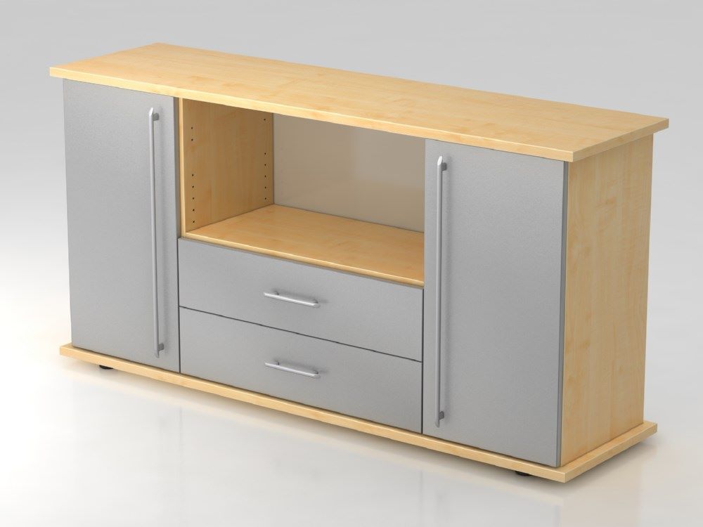 Hammerbacher Sideboard 2 Türen 2 Schübe RE in Ahorn / Silber Breite 166 cm Produktbild Hammerbacher Sideboard 2 Türen 2 Schübe RE in Ahorn / Silber Breite 166 cm