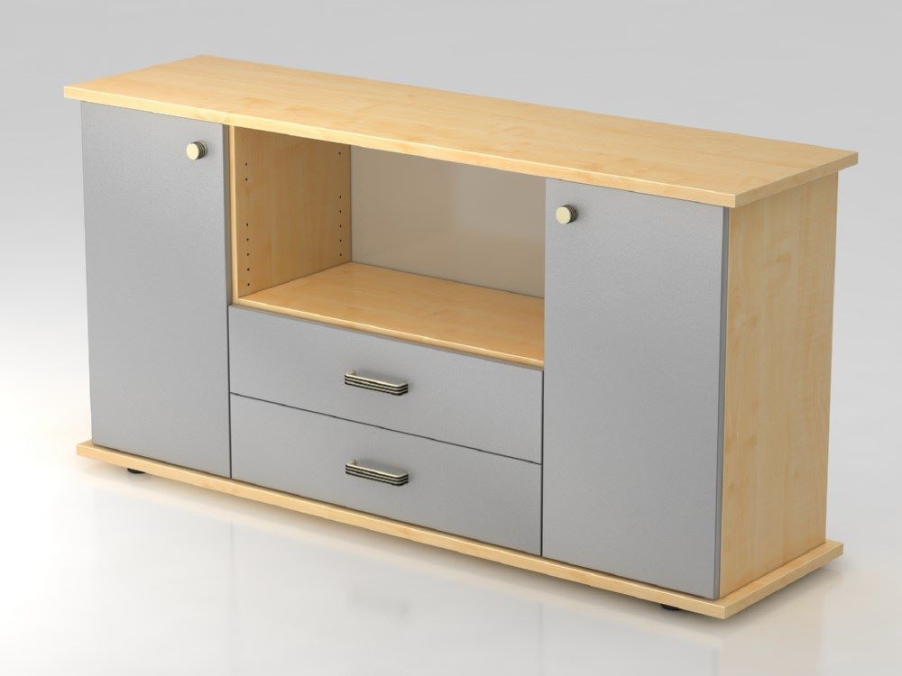 Hammerbacher Sideboard 2 Türen 2 Schübe Breite 166 cm SG Ahorn / Silber Produktbild Hammerbacher Sideboard 2 Türen 2 Schübe Breite 166 cm SG Ahorn / Silber