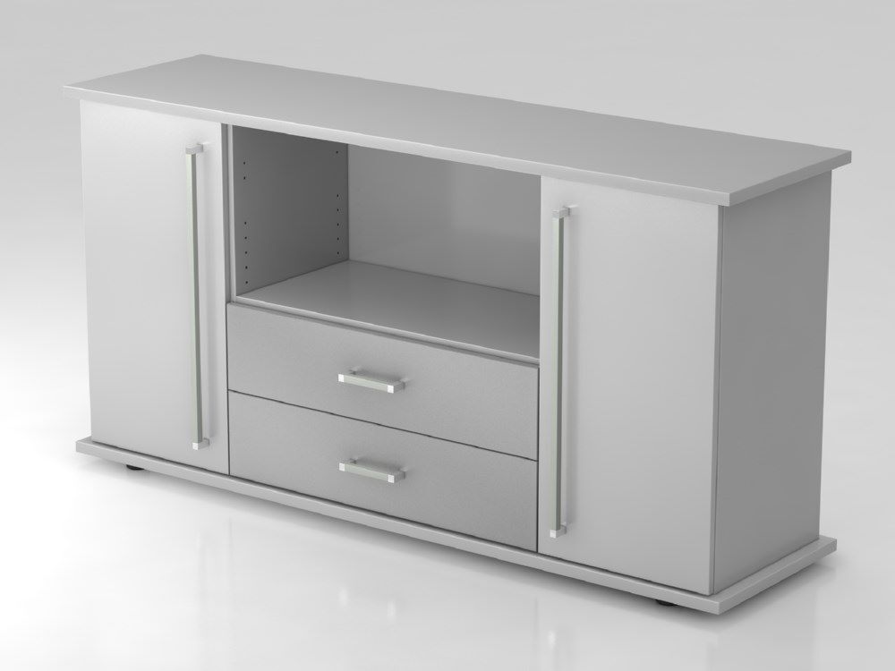 Hammerbacher Sideboard 2 Türen Breite 166 x Tiefe 44 cm 2 Schubkasten CE Grau Produktbild Hammerbacher Sideboard 2 Türen Breite 166 x Tiefe 44 cm 2 Schubkasten CE Grau