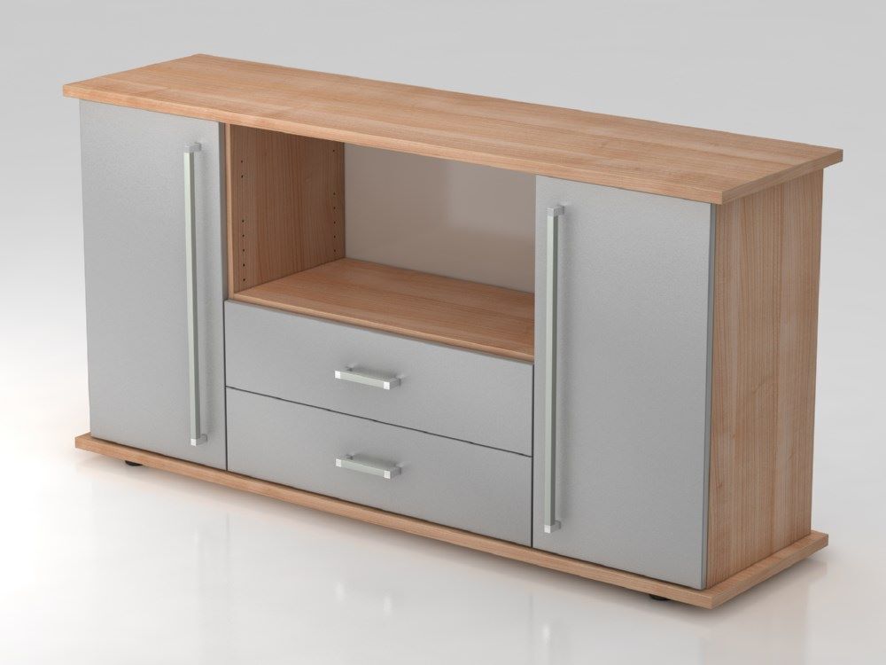 Hammerbacher Sideboard 2 Türen 2 Schübe CE Nussbaum / Silber B 166,1 x T 44,8 x H 84 cm Produktbild Hammerbacher Sideboard 2 Türen 2 Schübe CE Nussbaum / Silber B 166,1 x T 44,8 x H 84 cm