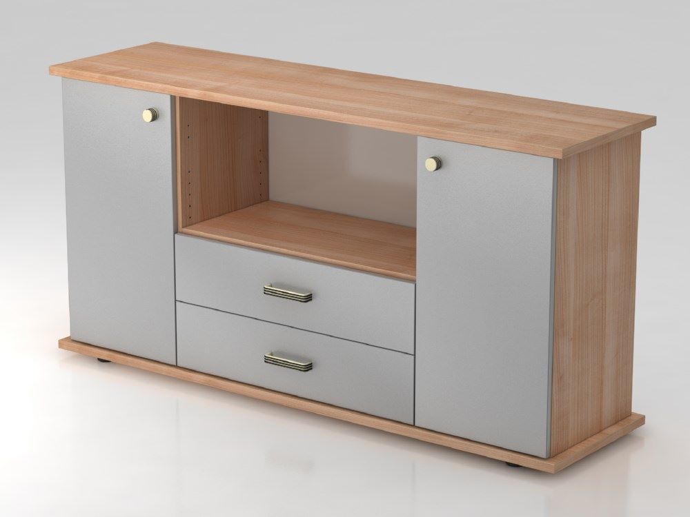 Hammerbacher Sideboard 2 Türen 2 Schubkasten SG Nussbaum / Silber 166,1 x 44,8 x 84 cm Produktbild Hammerbacher Sideboard 2 Türen 2 Schubkasten SG Nussbaum / Silber 166,1 x 44,8 x 84 cm