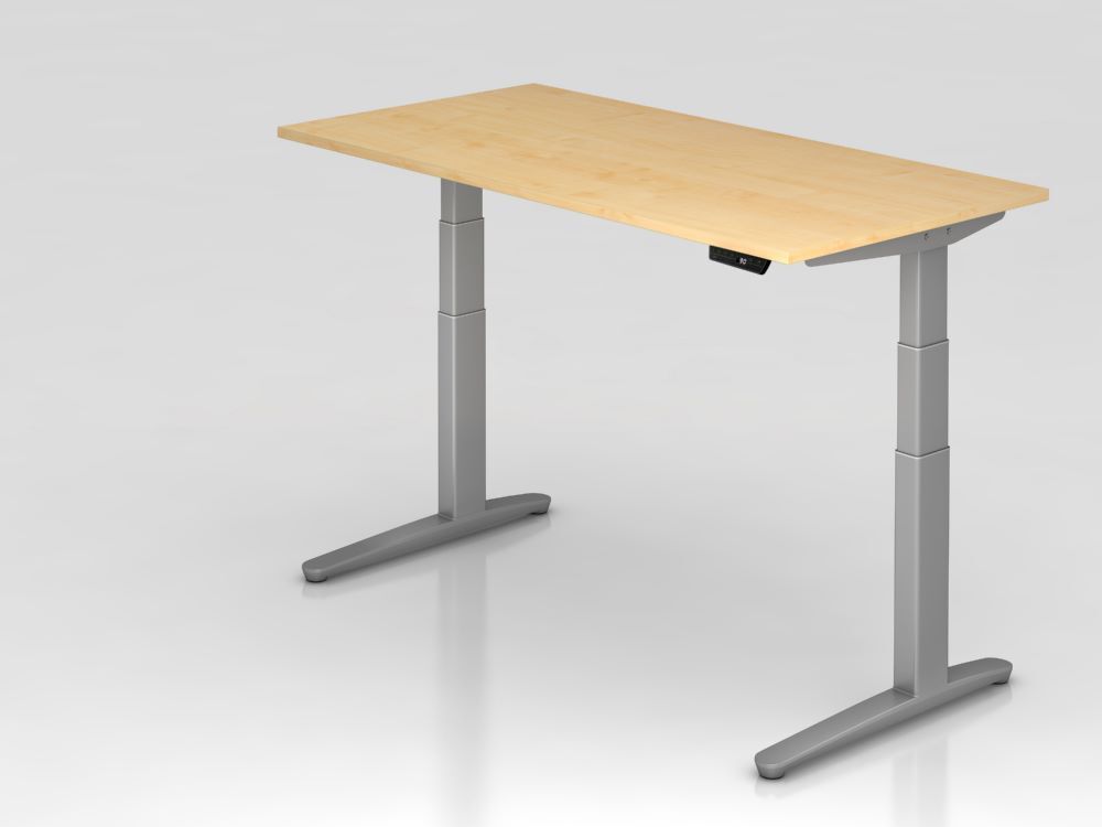 Hammerbacher Sitz-Steh-Schreibtisch 160 x 80 cm Ahorn Silber höhenverstellbar Produktbild Hammerbacher Sitz-Steh-Schreibtisch 160 x 80 cm Ahorn Silber höhenverstellbar