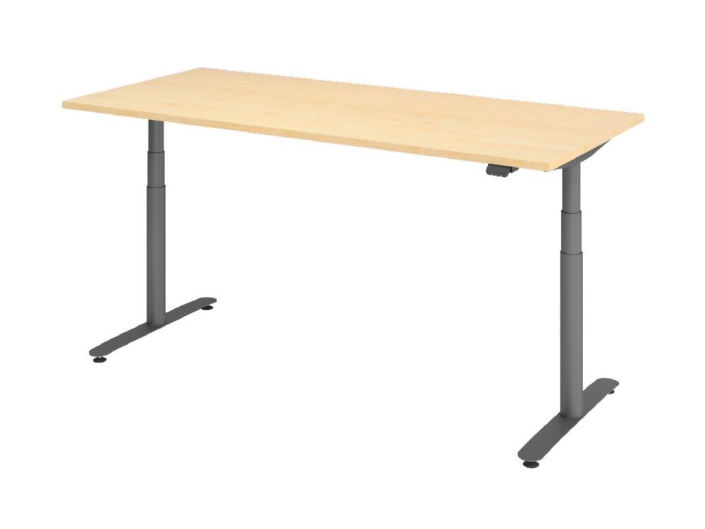 Hammerbacher Sitz-Steh-Schreibtisch 180 x 80 cm Ahorn T-Fuß in Graphit Produktbild Hammerbacher Sitz-Steh-Schreibtisch 180 x 80 cm Ahorn T-Fuß in Graphit