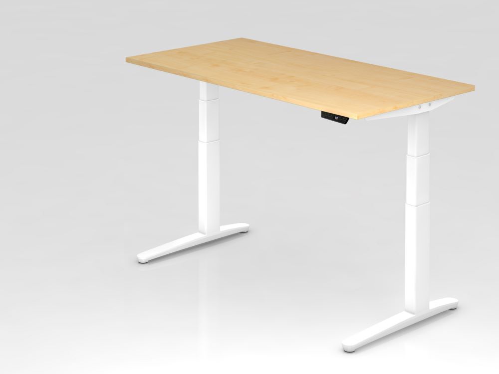 Hammerbacher Sitz-Steh-Schreibtisch elektrisch 160 x 80 cm Ahorn Weiß Höhe 65-130 cm Produktbild Hammerbacher Sitz-Steh-Schreibtisch elektrisch 160 x 80 cm Ahorn Weiß Höhe 65-130 cm