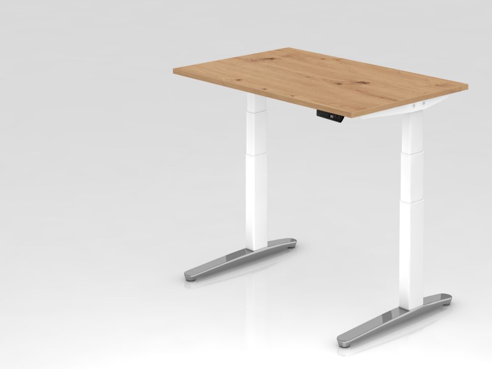 Hammerbacher Sitz-Steh-Schreibtisch XBHM12 120 x 80 cm Platte Asteiche 25 mm Produktbild Hammerbacher Sitz-Steh-Schreibtisch XBHM12 120 x 80 cm Platte Asteiche 25 mm