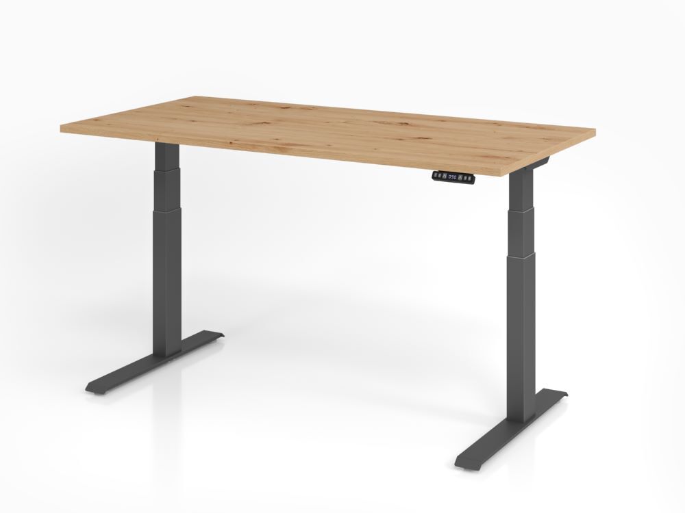 Hammerbacher Sitz Steh-Schreibtisch 160 x 80 cm Asteiche C-Fuß Gestell in Graphit Produktbild Hammerbacher Sitz Steh-Schreibtisch 160 x 80 cm Asteiche C-Fuß Gestell in Graphit
