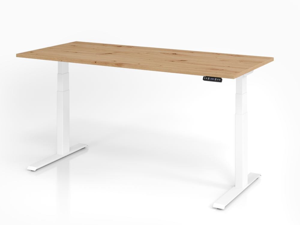 Hammerbacher Sitz-Steh-Schreibtisch 180 x 80 cm Asteiche C-Fuß Gestell in Weiß Produktbild Hammerbacher Sitz-Steh-Schreibtisch 180 x 80 cm Asteiche C-Fuß Gestell in Weiß