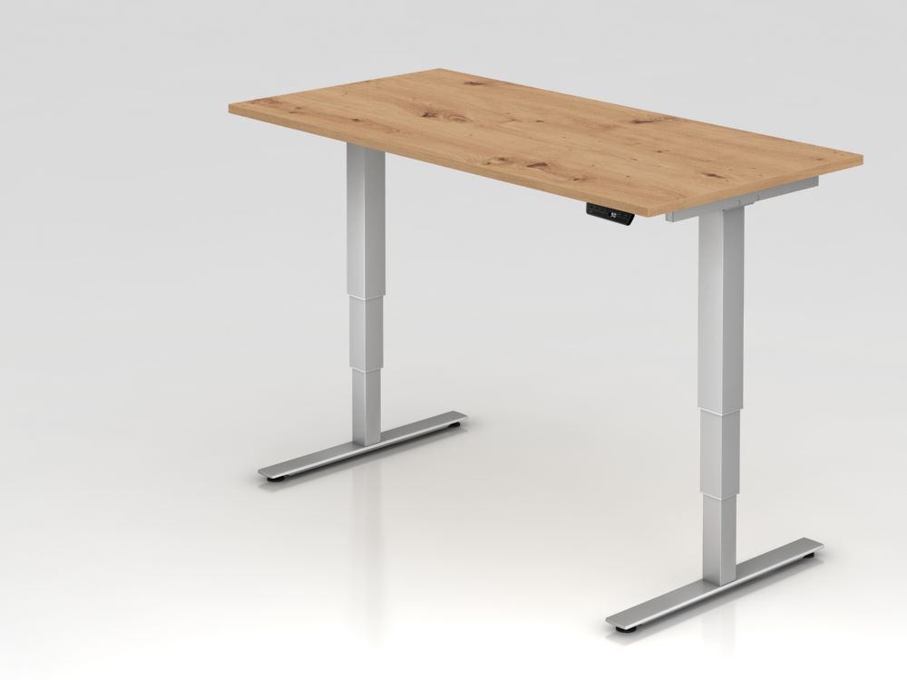 Hammerbacher Sitz Steh Schreibtisch T-Fuß Gestell in Silber 160 x 80 cm Asteiche Produktbild Hammerbacher Sitz Steh Schreibtisch T-Fuß Gestell in Silber 160 x 80 cm Asteiche