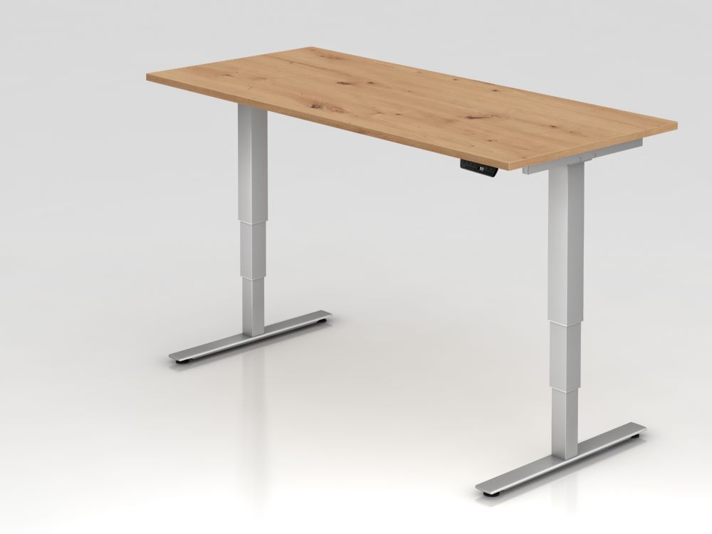 Hammerbacher Sitz Steh Schreibtisch 180 x 80 cm Asteiche T-Fuß Gestell in Silber Produktbild Hammerbacher Sitz Steh Schreibtisch 180 x 80 cm Asteiche T-Fuß Gestell in Silber