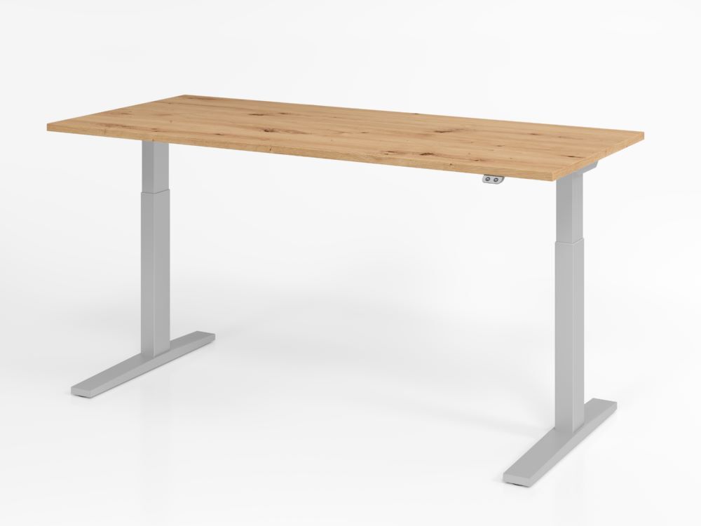 Hammerbacher Sitz-Steh Schreibtisch 180 x 80 cm Asteiche C-Fuß Gestell in Silber Produktbild Hammerbacher Sitz-Steh Schreibtisch 180 x 80 cm Asteiche C-Fuß Gestell in Silber