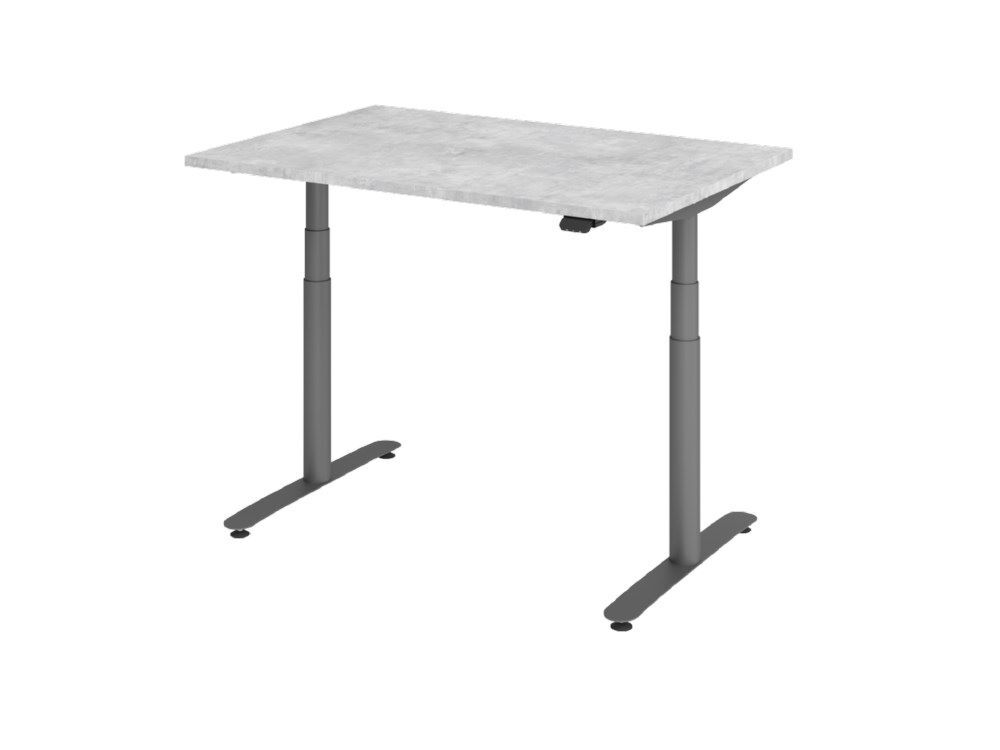 Hammerbacher Sitz-Steh-Schreibtisch 120 x 80 cm Beton T-Fuß in Graphit Produktbild Hammerbacher Sitz-Steh-Schreibtisch 120 x 80 cm Beton T-Fuß in Graphit