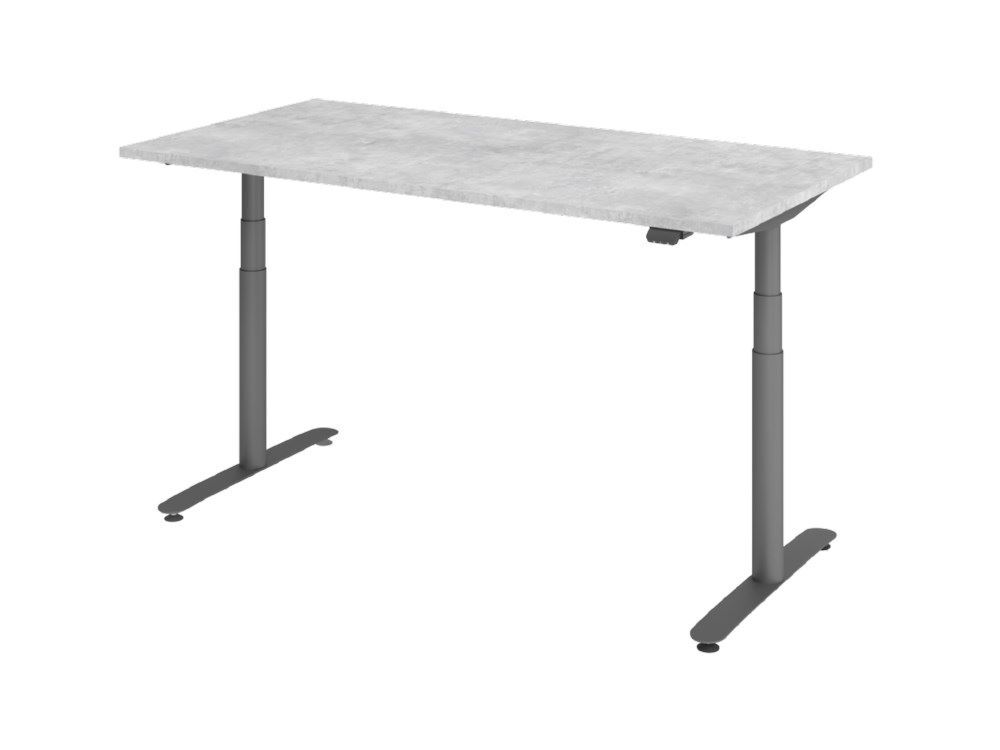 Hammerbacher Sitz-Steh-Schreibtisch 160 x 80 cm Beton T-Fuß in Graphit Produktbild Hammerbacher Sitz-Steh-Schreibtisch 160 x 80 cm Beton T-Fuß in Graphit