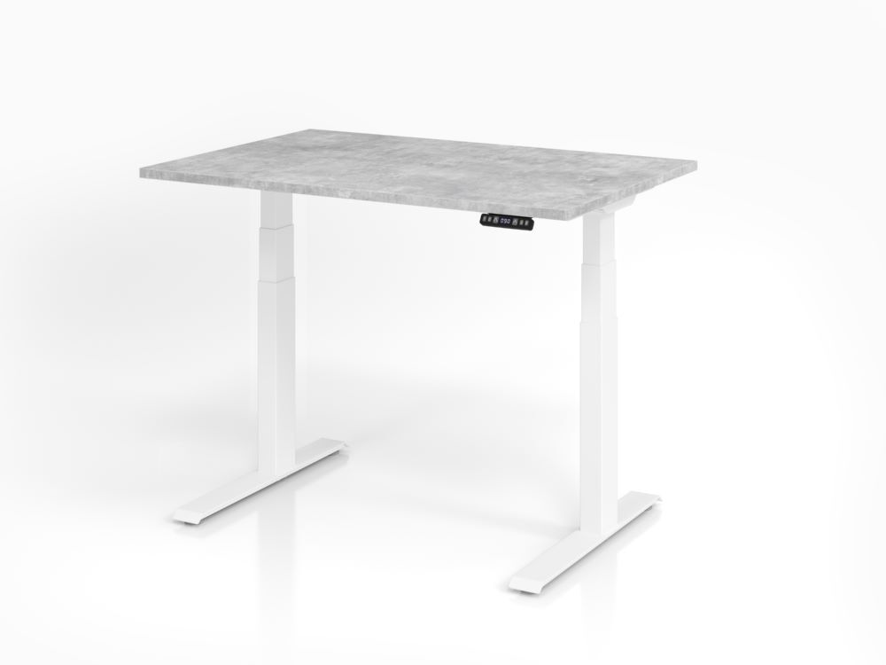 Hammerbacher Sitz-Steh-Schreibtisch 120 x 80 cm Beton / Weiß C-Fuß Gestell  Produktbild Hammerbacher Sitz-Steh-Schreibtisch 120 x 80 cm Beton / Weiß C-Fuß Gestell