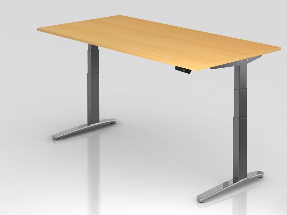 Hammerbacher Sitz-Steh-Schreibtisch 200 x 100 cm Bucheplatte 25 mm Produktbild Hammerbacher Sitz-Steh-Schreibtisch 200 x 100 cm Bucheplatte 25 mm