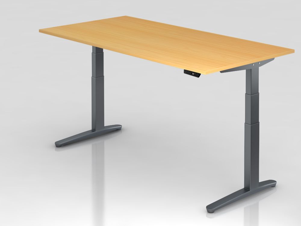 Hammerbacher Sitz-Steh-Schreibtisch 200 x 100 cm Buche Graphit Höhe 65 - 130 cm Produktbild Hammerbacher Sitz-Steh-Schreibtisch 200 x 100 cm Buche Graphit Höhe 65 - 130 cm