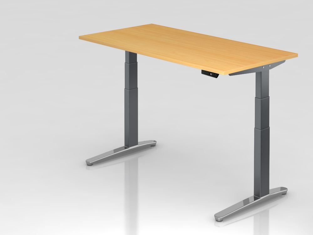Hammerbacher Sitz-Steh-Schreibtisch 160 x 80 cm Buche Platte 25 mm Höhe 65-130 cm Produktbild Hammerbacher Sitz-Steh-Schreibtisch 160 x 80 cm Buche Platte 25 mm Höhe 65-130 cm