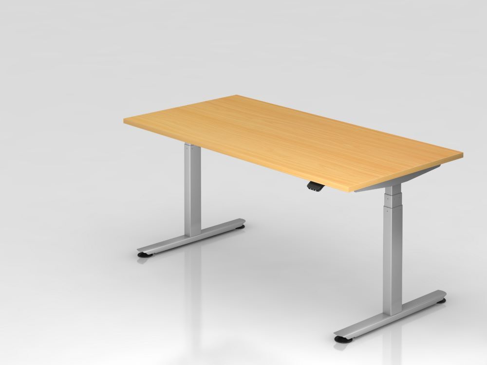 Hammerbacher Sitz Steh Schreibtisch VXDLB16 160 x 80 cm Buche / Silber 25 mm höhenverstellbar Produktbild Hammerbacher Sitz Steh Schreibtisch VXDLB16 160 x 80 cm Buche / Silber 25 mm höhenverstellbar