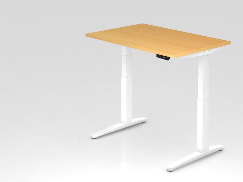 Hammerbacher Sitz-Steh-Schreibtisch 120 x 80 cm Buche C-Fuß Gestell Weiß Produktbild Hammerbacher Sitz-Steh-Schreibtisch 120 x 80 cm Buche C-Fuß Gestell Weiß