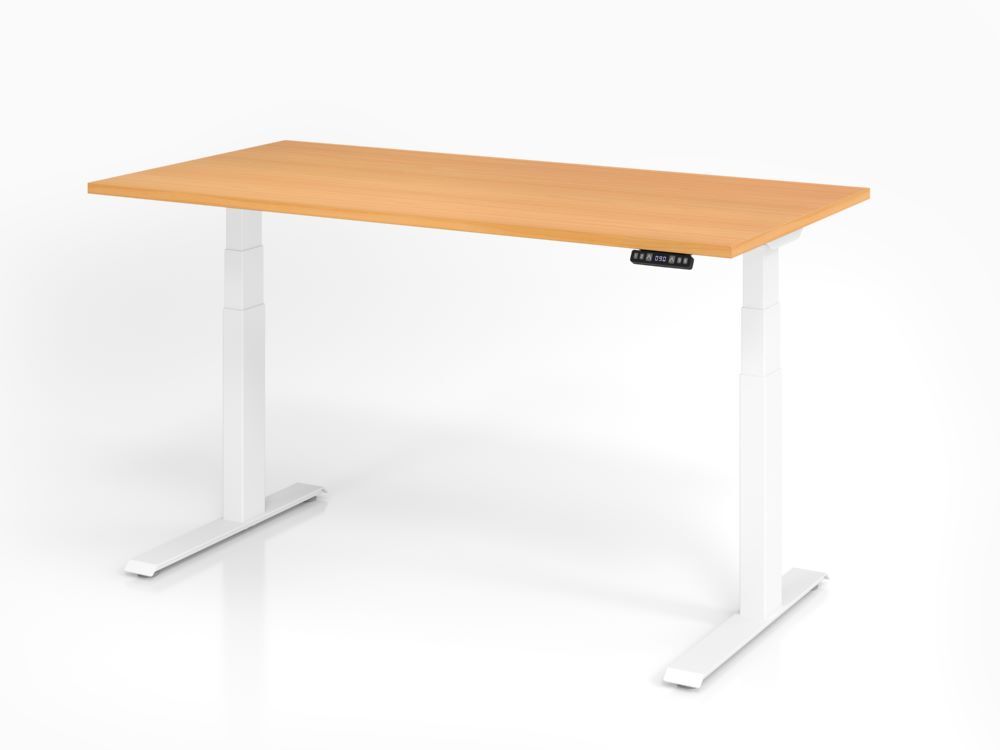 Hammerbacher Sitz-Steh-Schreibtisch 160 x 80 cm Bucheplatte 25 mm Weiß ABS-Dickkante Produktbild Hammerbacher Sitz-Steh-Schreibtisch 160 x 80 cm Bucheplatte 25 mm Weiß ABS-Dickkante