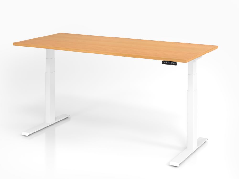 Hammerbacher Sitz Steh Schreibtisch 180 x 80 cm Buche C-Fuß Gestell in Weiß Produktbild Hammerbacher Sitz Steh Schreibtisch 180 x 80 cm Buche C-Fuß Gestell in Weiß