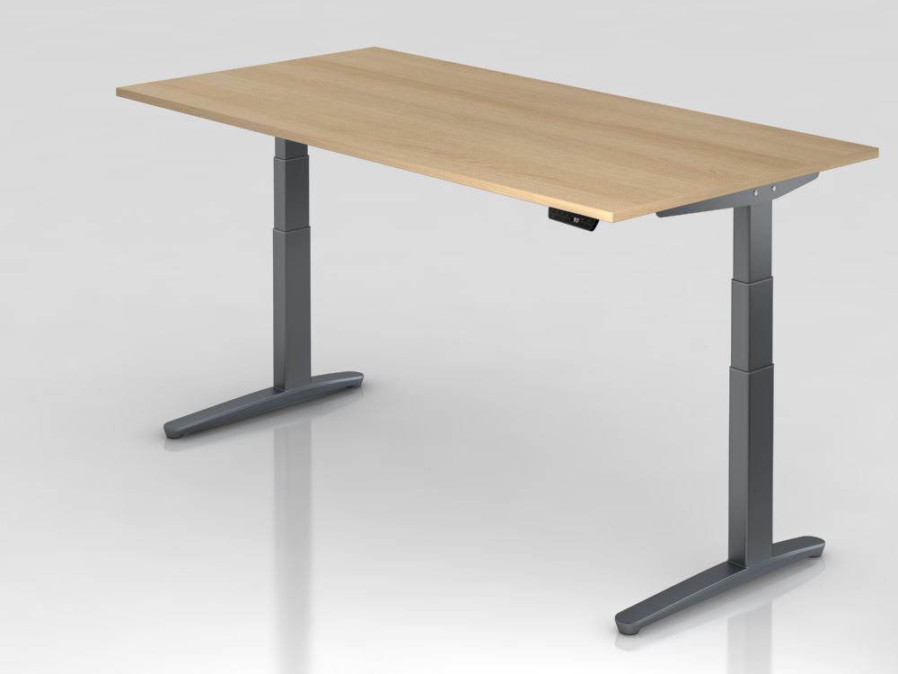 Hammerbacher Sitz-Steh-Schreibtisch 200 x 100 cm Eiche Höhe 65 - 130 cm C-Fuß Gestell Produktbild Hammerbacher Sitz-Steh-Schreibtisch 200 x 100 cm Eiche Höhe 65 - 130 cm C-Fuß Gestell